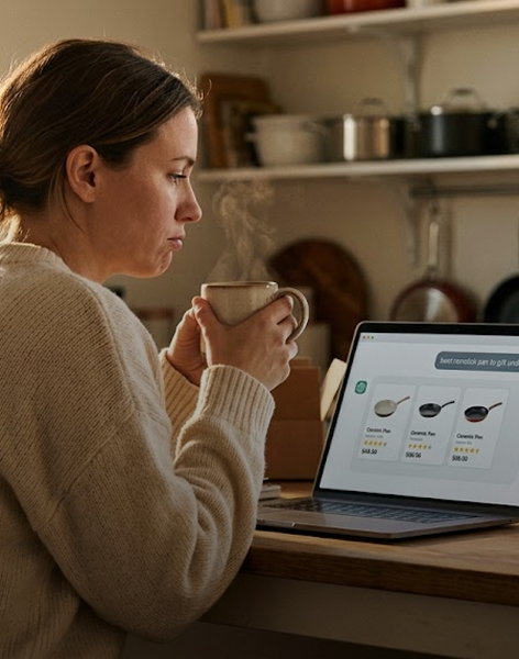 Shopify store founder checking an AI chat answer for Black Friday gift recommendations